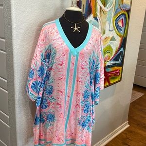NWOT Lilly Pulitzer sz S/M Tunic Dress with Sand Dollars Coral, Turquoise Trim